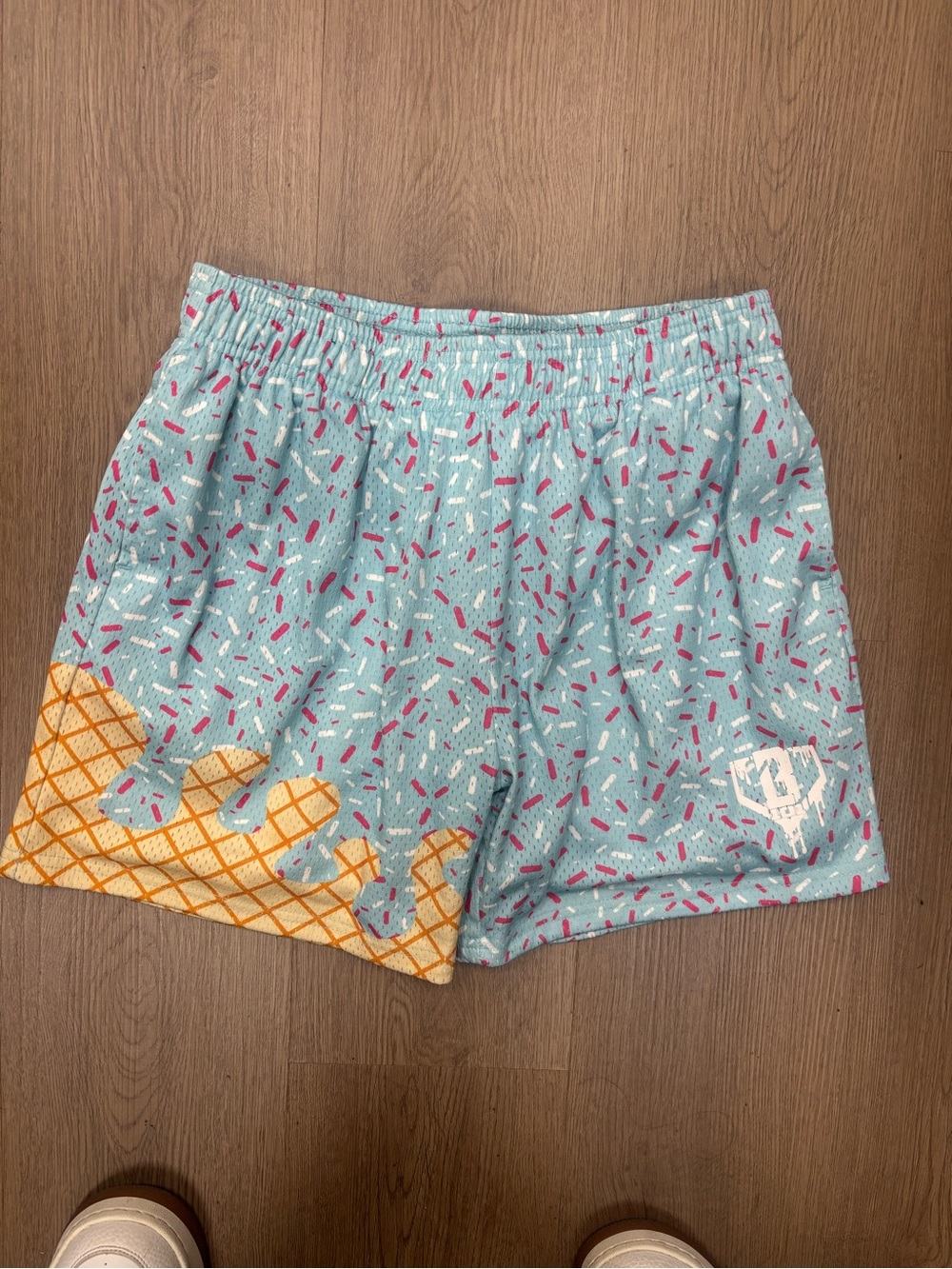 Light Blue Ice Cream Cone Print Kids Athletic Shorts with Elastic Waist